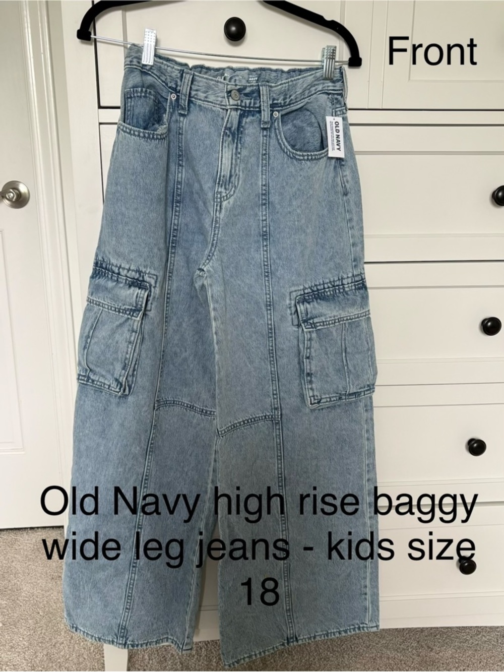 Old Navy kids high rise baggy wide leg jeans, size 18